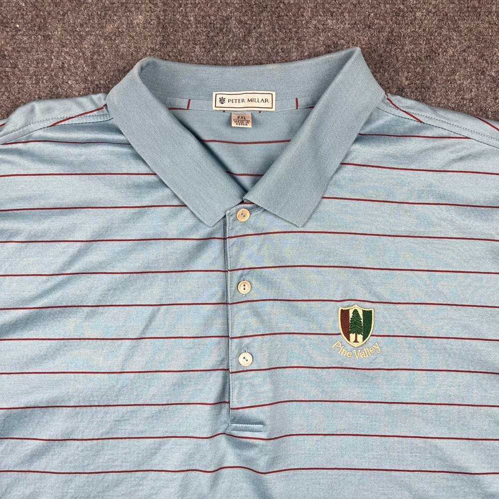 Peter Millar Pine Valley Golf Club Polo Shirt Mens XXL Blue Striped Cotton